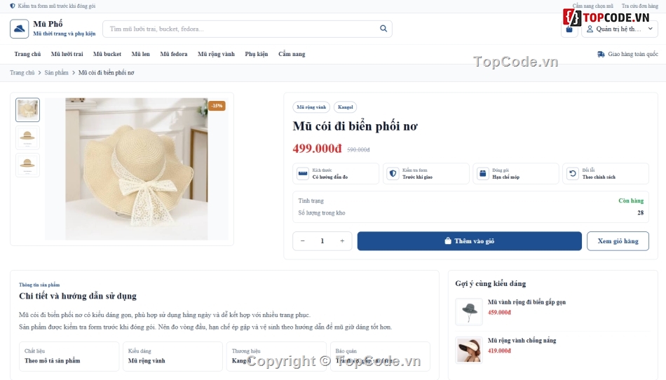 Web thời trang,Website php,Web bán mũ